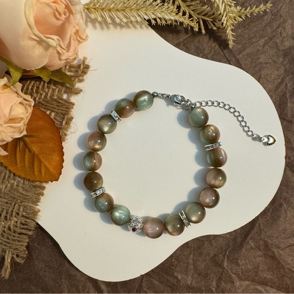 Olive & Earth Tone Beaded Bracelet with Adjustable Chain - Picture 1 of 5